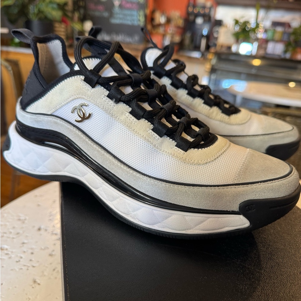 Chanel White and Black Sneakers